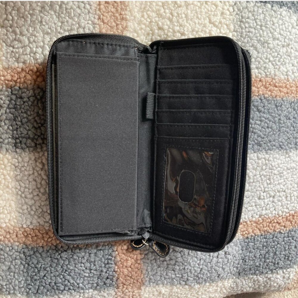 Black faux leather with light brown stitching wallet with loads of storage GUC - Picture 3 of 7